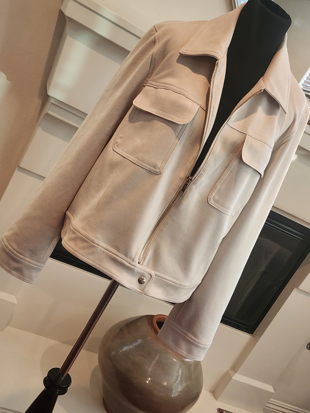 Elie Tahari Soft Cream Zip Trench Jacket